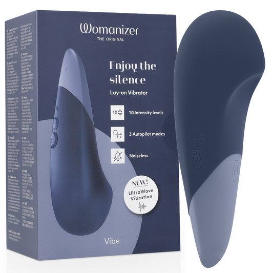 Vibrator Lay-On Silent, WOMANIZER - Vibe, Tehnologie UltraWave, 10 Intensitati, Albastru Inchis