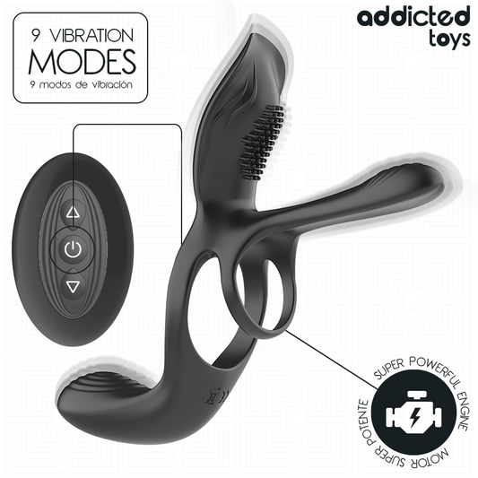Inel Dublu pentru Penis cu Stimulator Clitoris, ADDICTED TOYS - 10 Moduri Vibratii, 3 Motoare