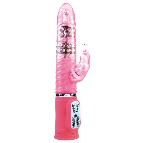 Vibrator Rotator, Baile - Cute Passion Bunny 10F, 10 Functii de Vibratie si Rotire, 27 CM Roz