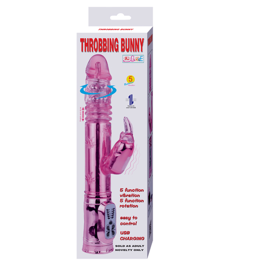 Vibrator Rabbit Rotativ, BAILE - Throbbing Bunny, Telescopic, 10 Viteze, Roz, 29 cm
