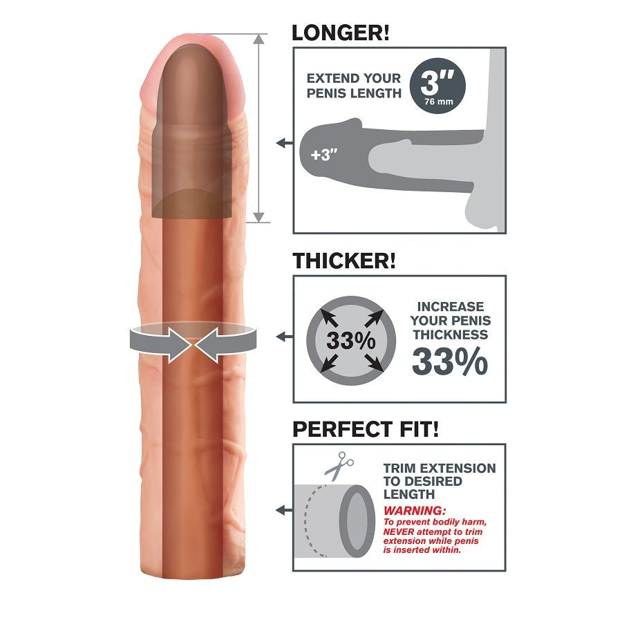 Extensie Penis, Fantasy X-Tensions - Perfect 3 Extension, Nud, Ultra Realistic, 7.62 CM