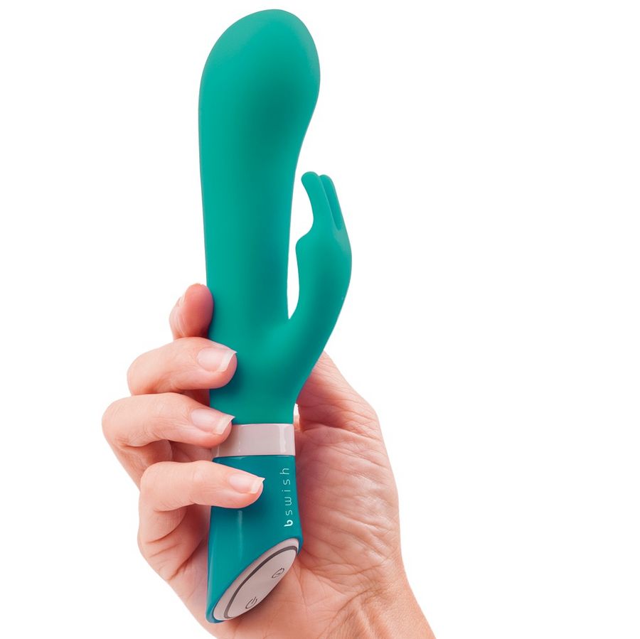Vibrator Iepuras, B Swish - Bwild Deluxe Bunny, Dublu Motor, Jade