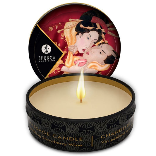 Lumanare de Masaj Erotica, SHUNGA - Mini Caress by Candlelight, Aroma Capsuni si Cava, 30 ml