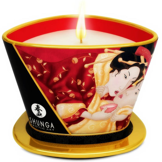 Lumanare de Masaj Erotica, SHUNGA - Mini Caress by Candlelight, Aroma Capsuni si Cava, 170 ml