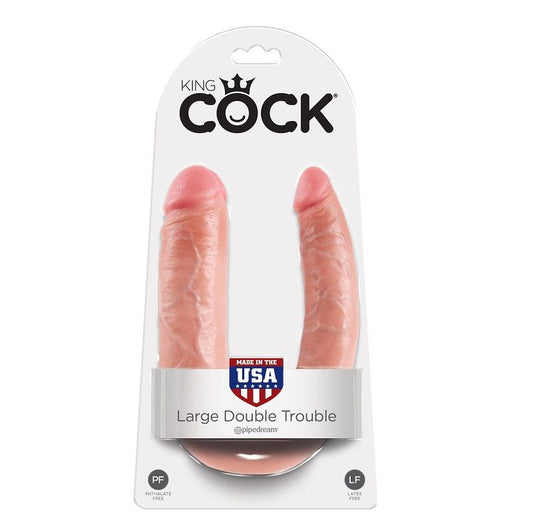 Dildo Realist Dublu, KING COCK - U-Shape Large Double Trouble, Flesh, 17,8 cm