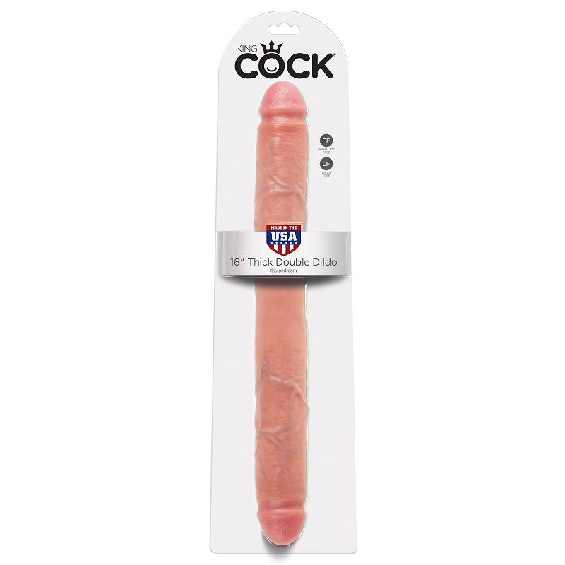 Dildo, King Cock - Thick Double, cu Ventuza, 40.6 CM Natural
