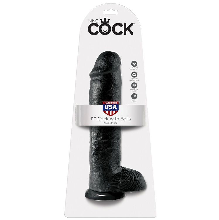Dildo, King Cock - 11, Realist, 28 CM Negru cu Bile