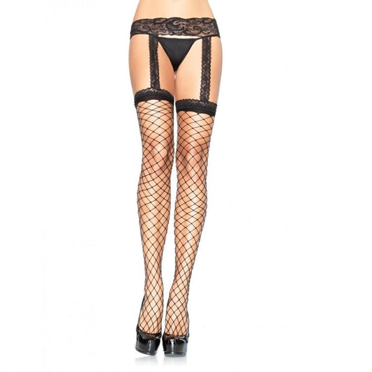 Ciorapi Plasa cu Jartiera Dantela Neagra, LEG AVENUE