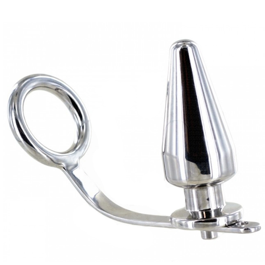 Inel pentru Penis cu Dop Anal, METAL HARD - Otel Chirurgical, 80 x 55 mm