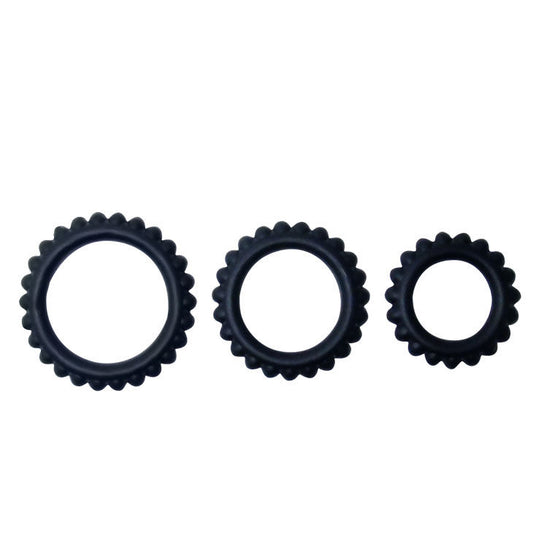 Set 3 Inele pentru Penis, BAILE - Titan, Silicon, Negru, 2,8 + 2,4 + 1,9 cm