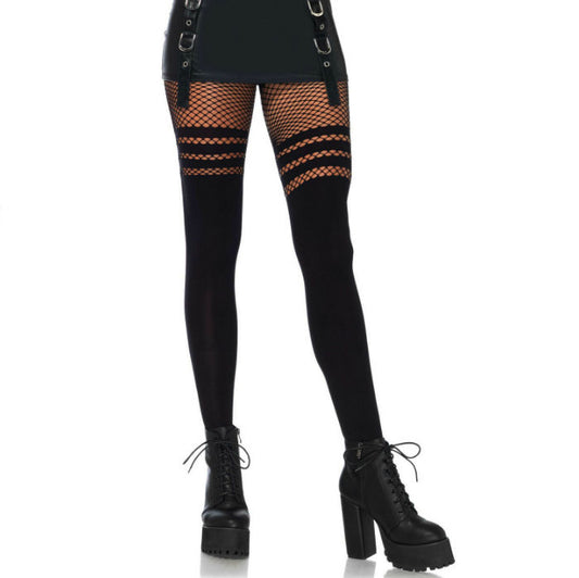 Colanti cu Dungi Plasa, LEG AVENUE - Model Faux Coapse Inalte, O Marime
