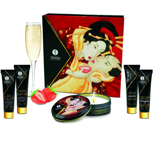 Kit Cosmetice Erotice, SHUNGA - Secret Geisha Capsuni si Cava, 5 Produse