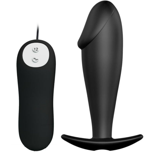 Dop Anal Vibrator, PRETTY LOVE - Forma Penis, 12 Moduri Vibratii, Telecomanda, Silicon, Negru