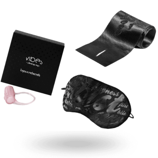 Set BDSM Nivel Rosu, BIJOUX - Instruments of Pleasure, Inel Vibrant, Catuse si Masca Satin