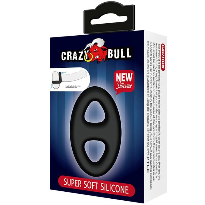Inel Penis Dublu, Crazy Bull - Super Soft Silicone, Super Elastic, D - Interior 2 x 1.9 CM