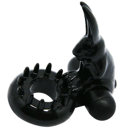 Inel pentru Penis cu Vibratii, BAILE - Sweet Ring cu Rabbit, TPR si ABS, Negru