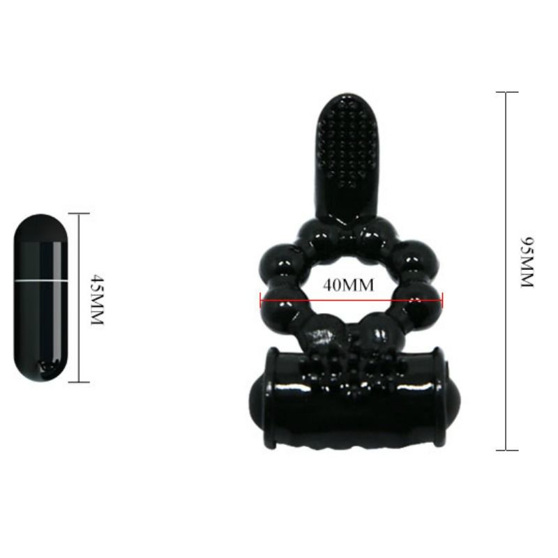 Inel Vibrator, Baile - Sweet Ring, cu Dublu Stimulator, Negru