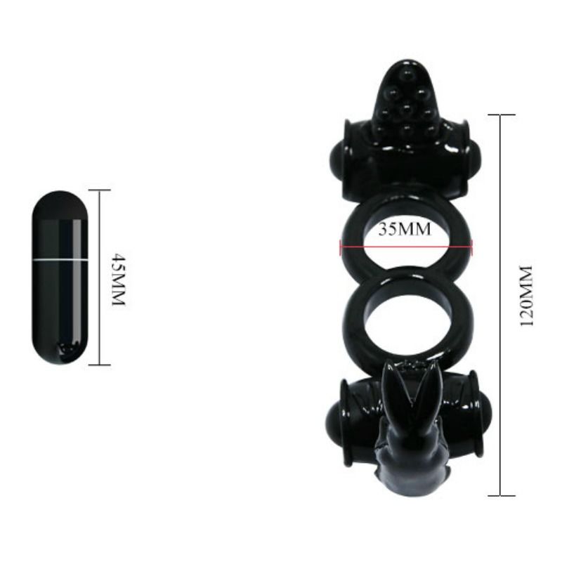Inel Vibrator, Baile - Sweet Ring, Bilute Vibratoare Duble, Negru