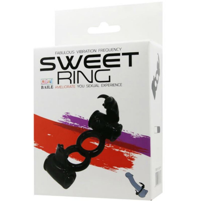 Inel Vibrator, Baile - Sweet Ring, Bilute Vibratoare Duble, Negru