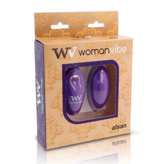 Vibrator Ou cu Telecomanda, WOMANVIBE - Alsan Egg, 12 Moduri Vibratii, Silicon, Mov, 3,5 x 7,1 cm