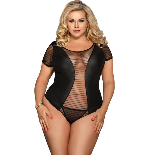Teddy Fetish cu Maneci Scurte, SUBBLIME - Queen Plus, Design Exclusiv, Negru