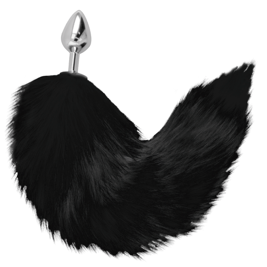 Dop Anal cu Coada Neagra, DARKNESS - Silver Anal Plug, 8 cm