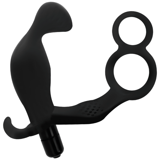 Dop Anal cu Inel Dublu pentru Penis si Testicule, ADDICTED TOYS - TPR Moale, Negru, 11,4 cm