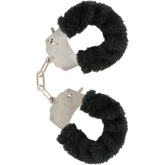Catuse, ToyJoy - Furry Fun, cu Lant din Otel Cromat, Bondage Negru