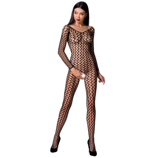 Bodystocking Plasa, PASSION - Model BS068, Dantela si Transparente, cu Deschidere, Rosu, Marime Universala