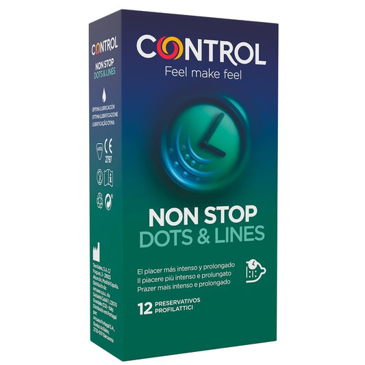 Prezervative cu Efect Intarzietor, CONTROL - Nonstop Dots and Lines, Latex, 53 mm, 12 buc