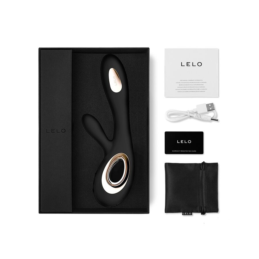 Vibrator Rabbit, Lelo - Soraya Wave, Stimulare Simultana Clitoris si Punct G, Negru