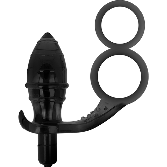 Dop Anal cu Inel Dublu si Vibratii, ADDICTED TOYS - TPR, Negru, 12 cm