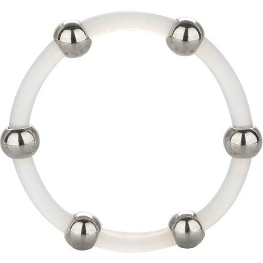 Inel Penis, CalExotics - Steel Beaded Silicone Ring, Bile de Otel Inoxidabil, XL