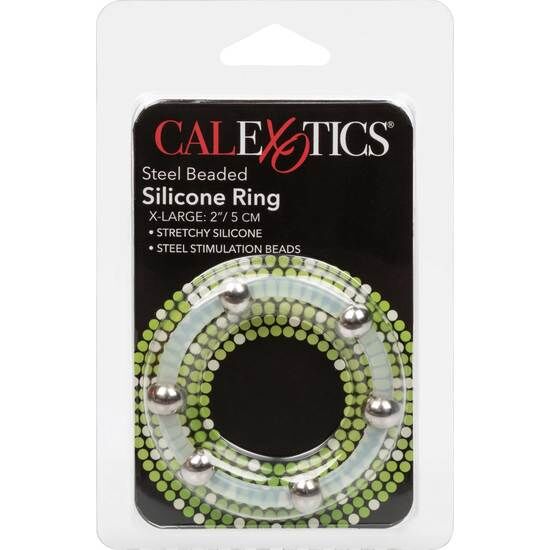 Inel Penis, CalExotics - Steel Beaded Silicone Ring, Bile de Otel Inoxidabil, XL