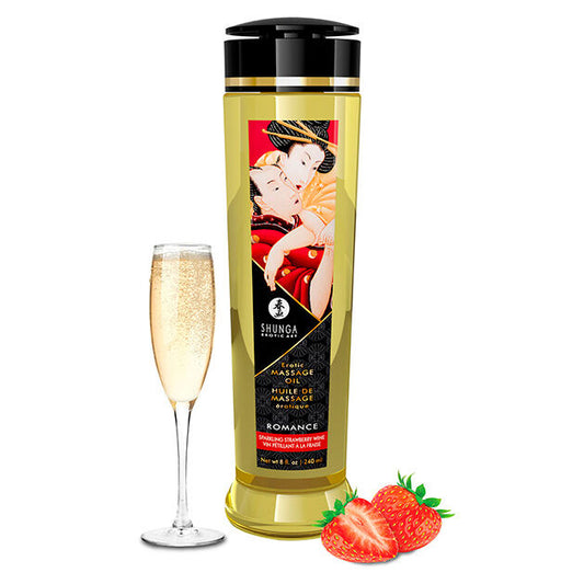Ulei de Masaj Erotic Romantic, SHUNGA - Erotic Romance, Aroma Capsuni cu Cava, 240 ml