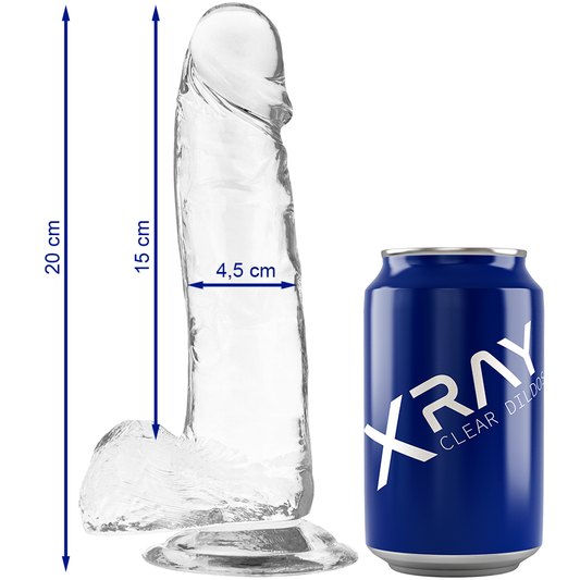 Dildo Realist Transparent, X RAY - Clear Cock with Balls, TPR, 20 cm, Diametru 4,5 cm