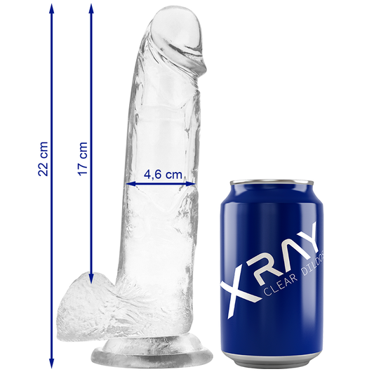 Dildo Realist Transparent cu Testicule, X RAY - TPR Hipoalergenic, 22 cm, Diametru 4,6 cm