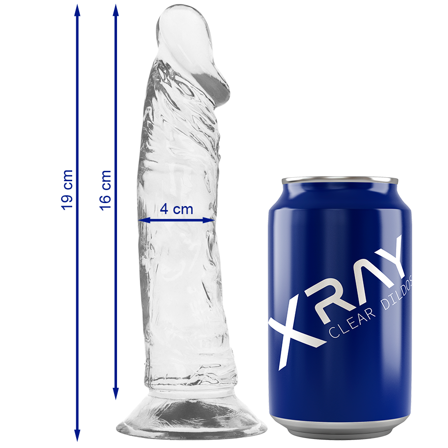 Dildo Transparent, X Ray - Clear, Baza cu Ventuza, 19 CM x 4 CM