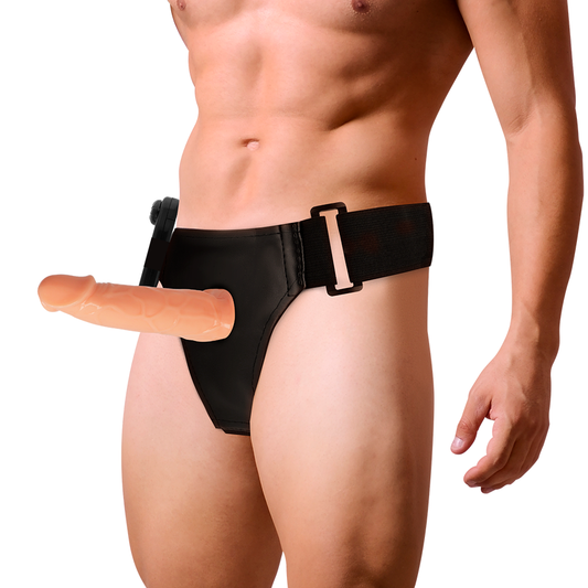 Ham cu Dildo Gol si Vibrator, HARNESS ATTRACTION - Willian, TPR, 17 cm / -O- 4,5 cm