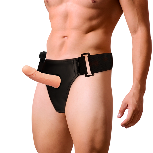 Ham cu Dildo Gol, HARNESS ATTRACTION - RNES cu Vibrator, Natural, 15 x 5 cm
