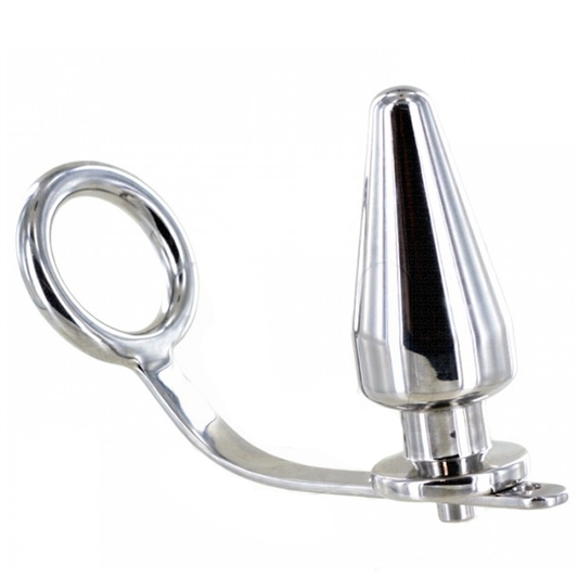 Inel pentru Penis cu Dop Anal, METAL HARD - Otel Chirurgical, 45 x 50 mm
