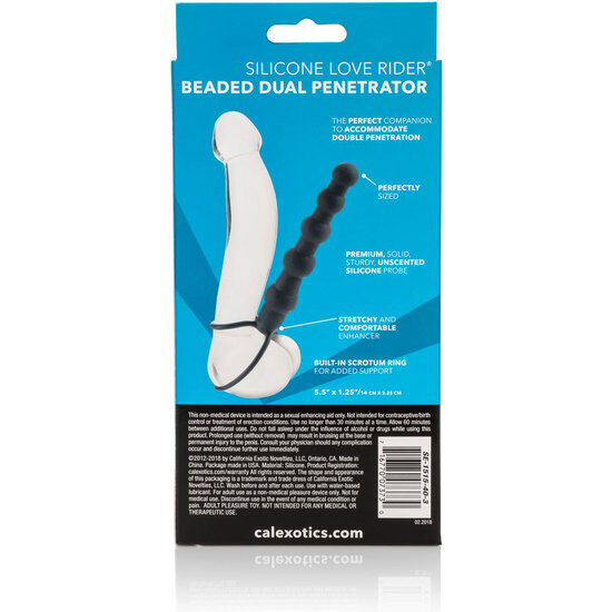 Strap On Dublu, CalExotics - Love Rider Beaded Dual Penetrator, cu Bile, 14.5 x 2.5 CM Negru