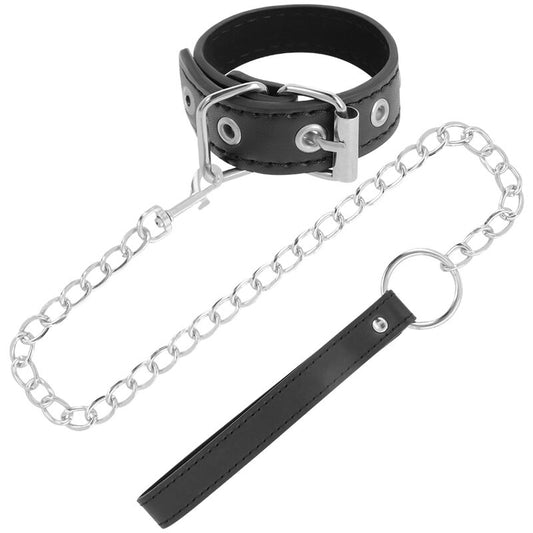 Inel pentru Penis cu Lant, DARKNESS - Piele Vegana, Lant Metalic Fara Nichel