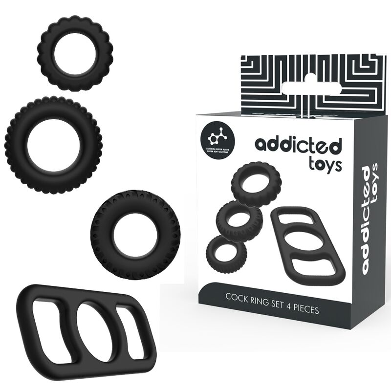 Set Inele pentru Penis, Addicted Toys, Silicon Flexibil, 4 Bucati