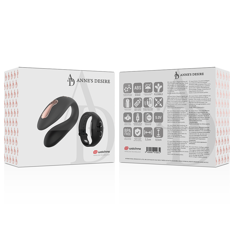 Vibrator pentru Cupluri, Anne's Desire - Dual Pleasure, Tehnologie Watchme, Negru