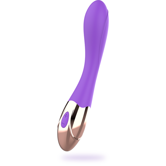 Vibrator pentru Punctul G, WOMANVIBE - Sunny, Silicon Reincarabil, Auriu-Lila, 19,7 cm
