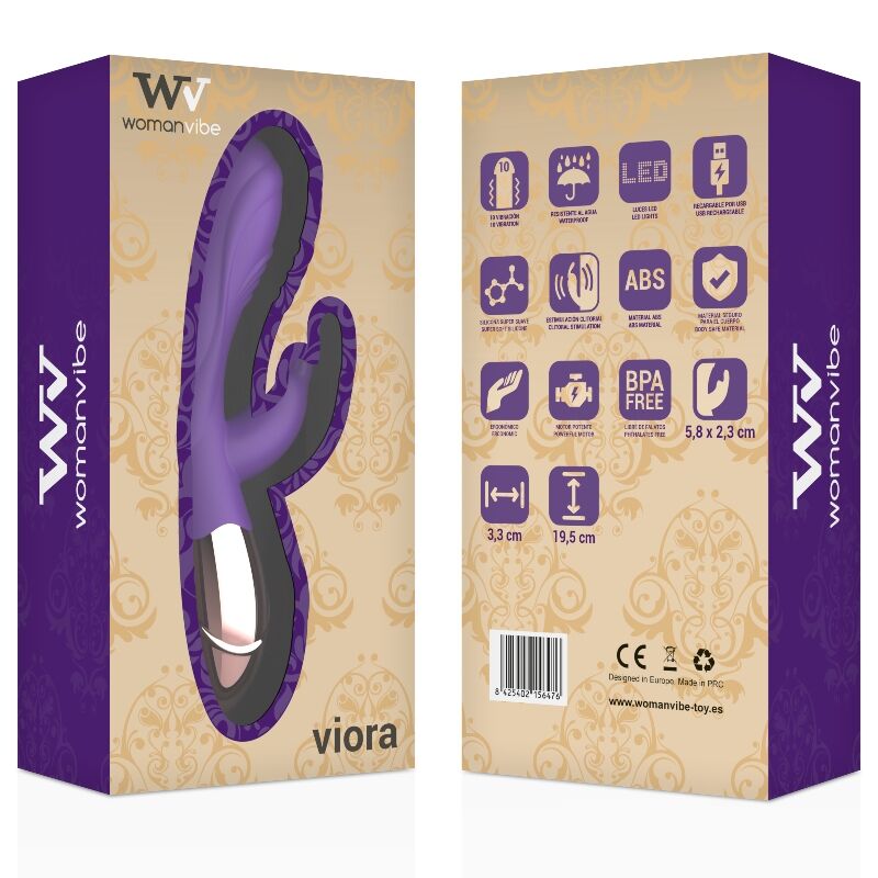 Vibrator Rabbit, Womanvibe - Viora, Silicon Reincarcabil, Auriu si Lila