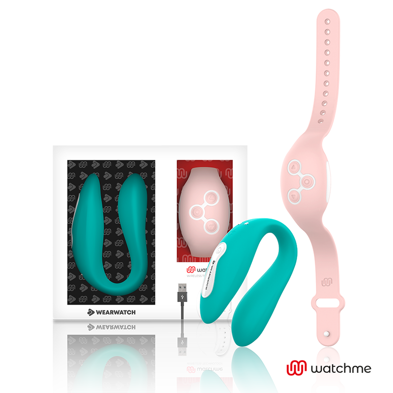 Vibrator pentru Cuplu, Wearwatch - Watchme Dual, cu Ceas Telecomanda, Turcoaz/Roz