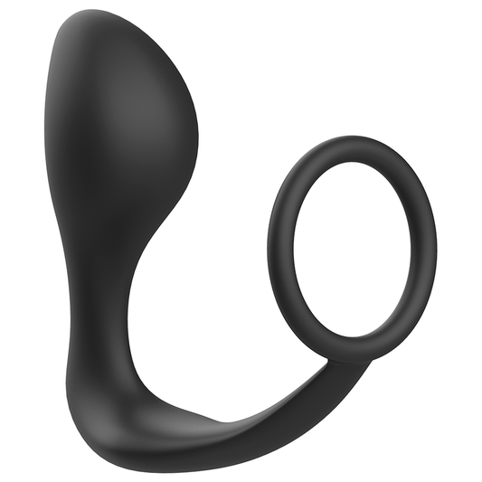 Dop Anal cu Inel pentru Penis din Silicon Negru, ADDICTED TOYS - 9,8 x 10,4 cm